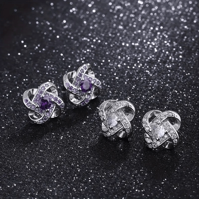 Purple Rhinestone Stud Earrings Gift For Women